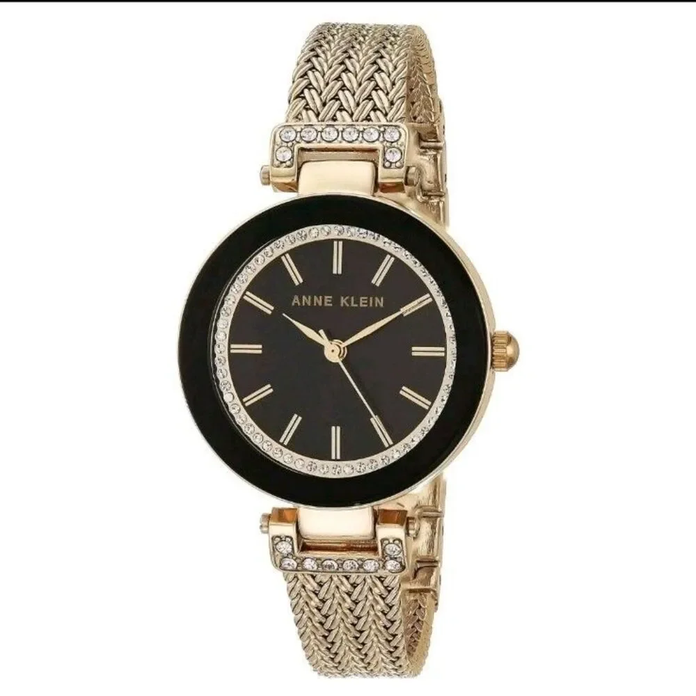 Anne Klein Women's Accented Black Dial Watch AK-1906BKGB Stainless Steel Mesh